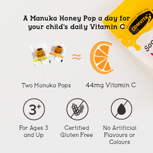 Load image into Gallery viewer, Comvita KIDS SOOTHING POPS WITH UMF™ 10+ MANUKA HONEY (3 Flavor Variety Pack – Grape, Orange, and Lemon)