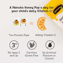 Load image into Gallery viewer, Comvita KIDS SOOTHING POPS WITH UMF™ 10+ MANUKA HONEY (3 Flavor Variety Pack – Grape, Orange, and Lemon)
